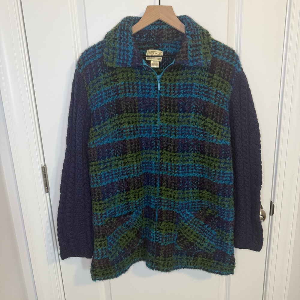 Boyne Valley Weavers‎ Wool Alpaca Blend Irish Sweater Jacket Made Ireland Sz S